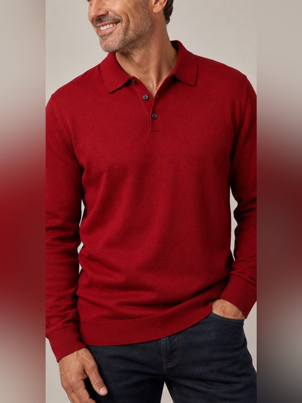 Eddie Bauer Red Cotton Cashmere Polo Sweater XL